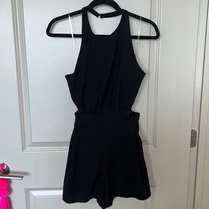 • DO + BE • Side Cutout Black Open Back Halter Romper